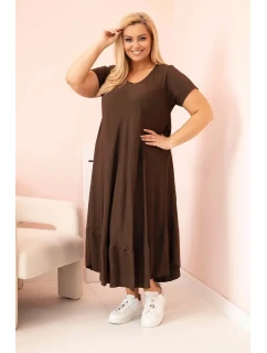 Dámské šaty plus size s krátkým rukávem a volánem z lehké viskózy hnědá