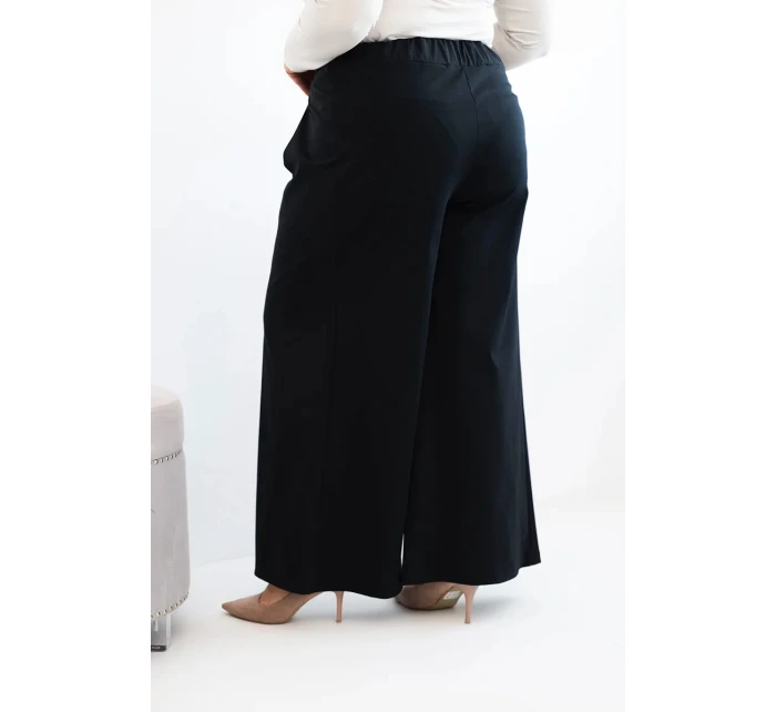 Dámské kalhoty Plus Size s širokými nohavicemi a model 21911606 černé - K-Fashion