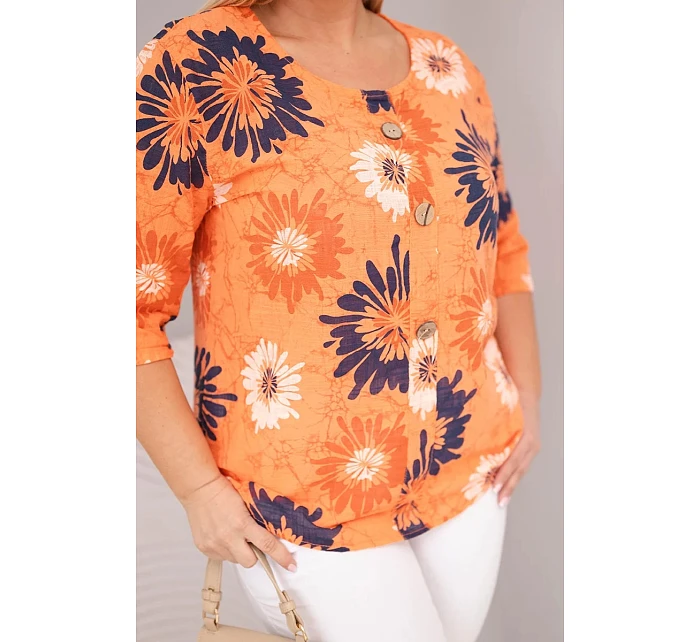 Dámská bavlněná halenka Plus Size s krátkým rukávem a knoflíky oranžová