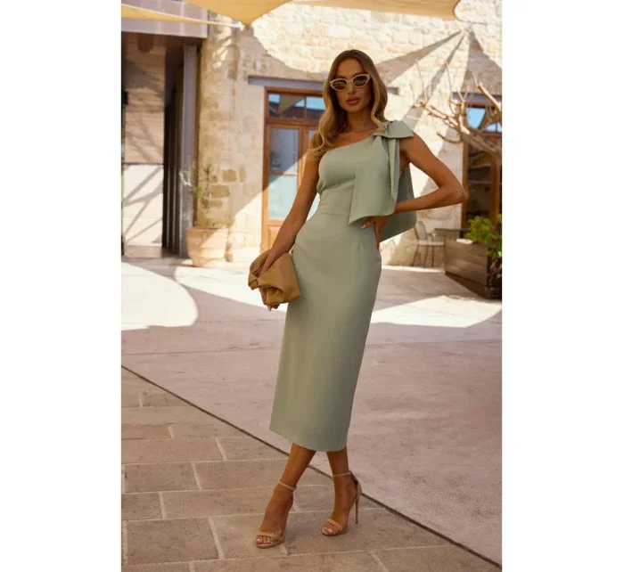 M847 Šaty na jedno rameno s mašlí - mátové M847 Šaty na jedno rameno s mašlí - mátové