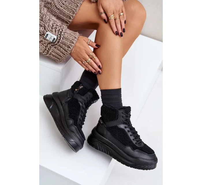 Dámské tenisky na platformě s beránkovým kožíškem Lee Cooper Černé Dámské tenisky na platformě s beránkovým kožíškem Lee Cooper Černé