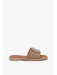 Dámské ploché pantofle s pleteným detailem a ozdobou Artiker – béžové