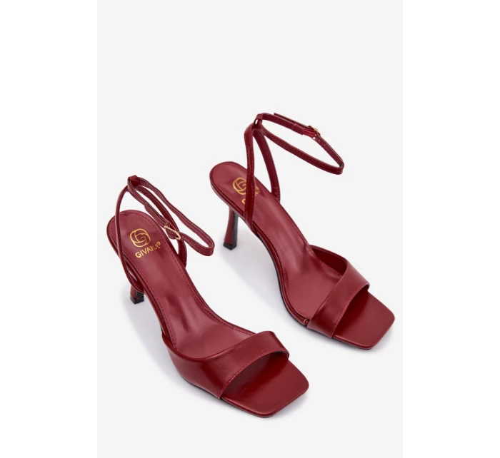 Dámské sandály na jehlovém podpatku z eko kůže - bordó Brisora Dámské sandály na jehlovém podpatku z eko kůže - bordó Brisora