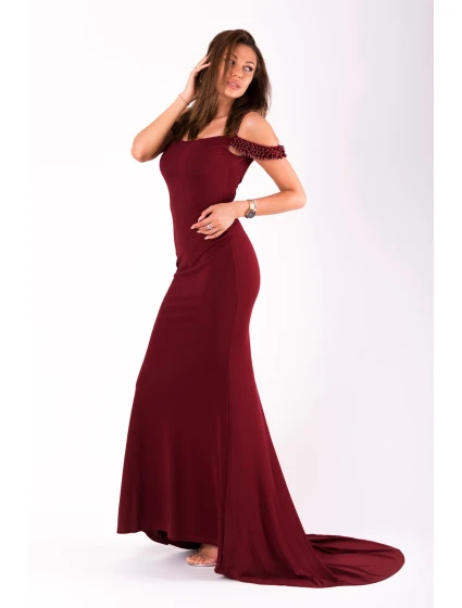 Dámské šaty na ramínka dlouhé s bordó Bordó / S model 15043026 - EVA&LOLA Dámské šaty na ramínka dlouhé s bordó Bordó / S model 15043026 - EVA&LOLA