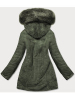 Teplá dámská oboustranná zimní bunda v khaki barvě (W610BIG)