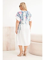 Dámské viskózové šaty Plus Size s krátkým rukávem a rozparky po stranách bílá