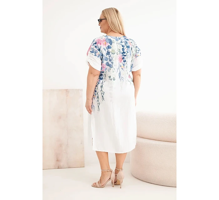 Dámské viskózové šaty Plus Size s krátkým rukávem a rozparky po stranách bílá