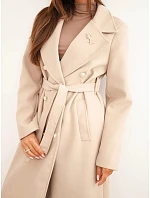 Dámský kabát s páskem model 22542829 béžový - K-Fashion