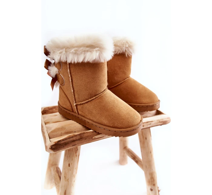 Dětské Teplé Sněhule Semišové s Mašlemi Béžove Funky Dětské Teplé Sněhule Semišové s Mašlemi Béžove Funky