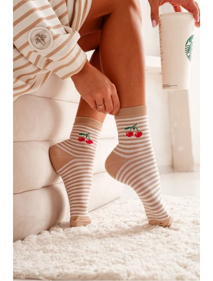 Dámské Ponožky Pruhy s model 21679031 Bavlněné Béžové - Milena
