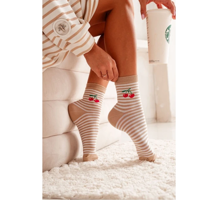 Dámské Ponožky Pruhy s model 21679031 Bavlněné Béžové - Milena
