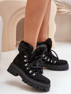 Dámské Šněrovací Boty S Kožíškem Černé model 21679564 - Boto