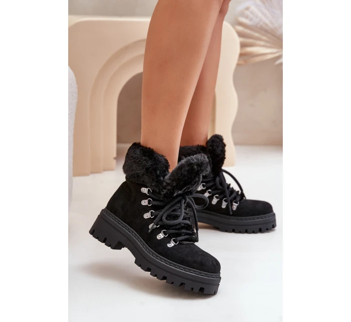Dámské Šněrovací Boty S Kožíškem Černé Vaminia Dámské Šněrovací Boty S Kožíškem Černé Vaminia