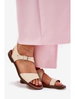 Dámské kožené ploché sandály model 21692915 béžové - Zazoo Dámské kožené ploché sandály model 21692915 béžové - Zazoo