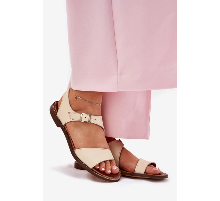 Dámské kožené ploché sandály model 21692915 béžové - Zazoo Dámské kožené ploché sandály model 21692915 béžové - Zazoo