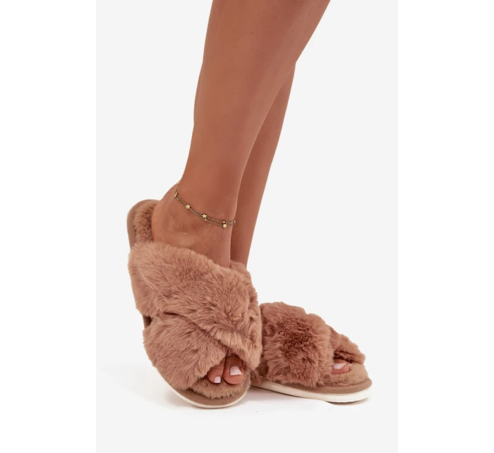 Kožešinové domácí pantofle pro ženy s se pásky Camel model 21708380 - EVENTO Kožešinové domácí pantofle pro ženy s se pásky Camel model 21708380 - EVENTO