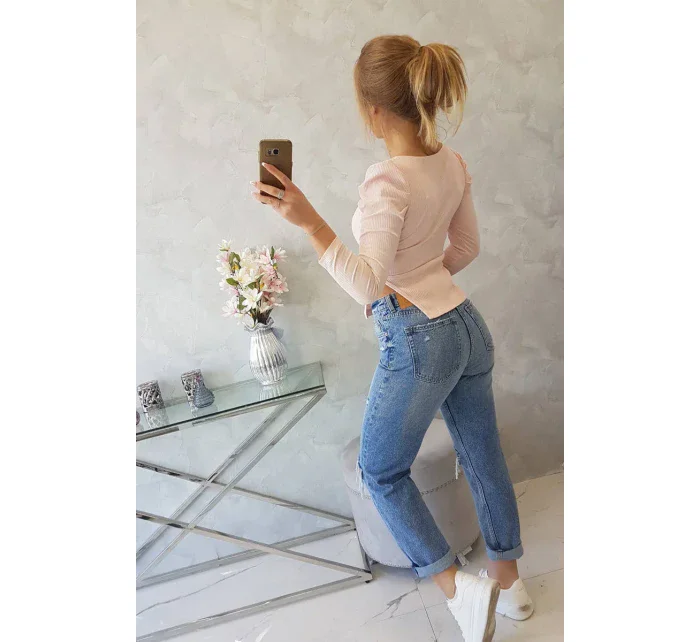 Halenka s buff rukávy pudrově růžová