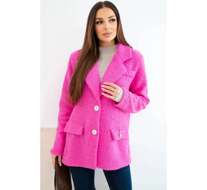 Dámská bunda z měkké ovčí vlny s límcem růžová