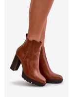 Dámské zimní botky na vysokém podpatku se zipem Camel model 21667348 - Boto Dámské zimní botky na vysokém podpatku se zipem Camel model 21667348 - Boto