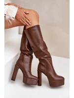 Kozačky Na Podpatku A Platformě Z Eko Kůže Hnědé model 21681401 - Boto