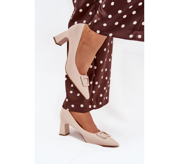 Lodičky Na Podpatku S Přezkou Béžové model 21704550 - Boto