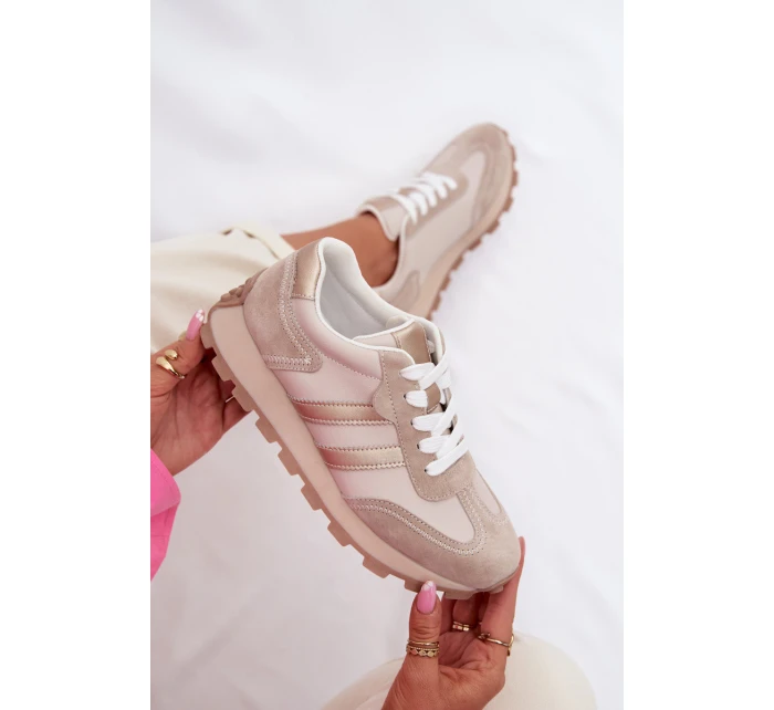 Kožené dámské tenisky na platformě model 22013931 Béžové - S.Barski