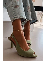 Dámské sandály na jehlovém podpatku Eko semiš zelené model 22092022 - Boto