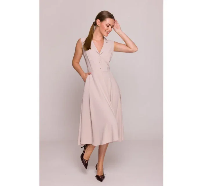 Košilové šaty ve střihu béžové model 21154751 - STYLOVE