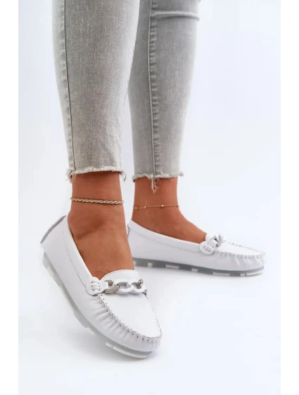 Dámské kožené mokasíny s ozdobou, bílá S.Barski Dámské kožené mokasíny s ozdobou, bílá S.Barski