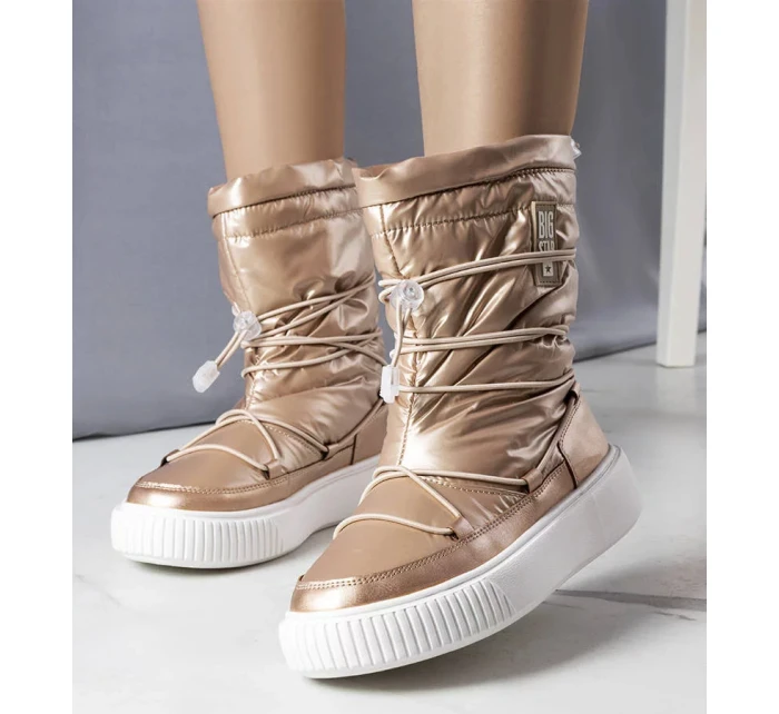 Dámské metalické INT1783B  zateplené sněhule Béžová - Big Star