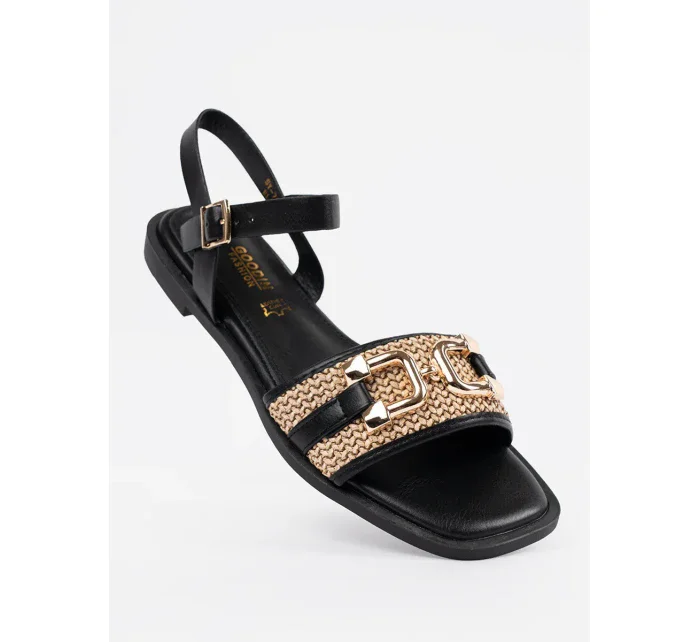 Klasické  sandály černé dámské na plochém podpatku