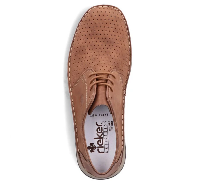 Kožené polobotky Rieker M RKR528 hnědé s ažurovým vzorem