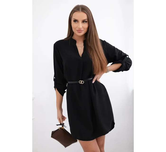 Šaty s delšími zády a pásem černý Šaty s delšími zády a pásem černý