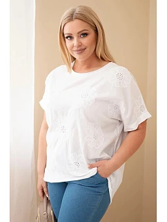 Dámská bavlněná halenka Plus Size s vyšívanými květinami bílá