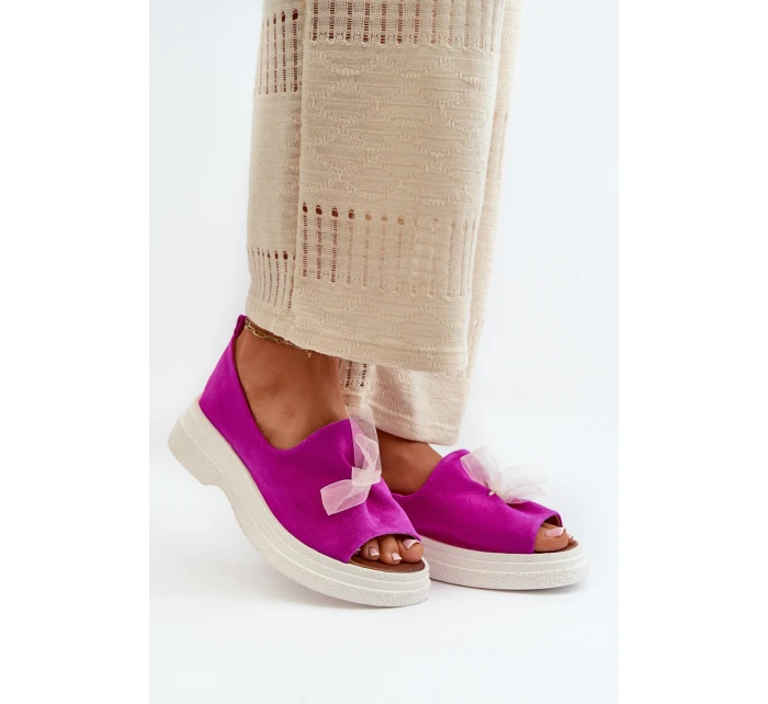 Zazoo 2939 Semišové Dámské Sandály S Mašlí Fuchsie