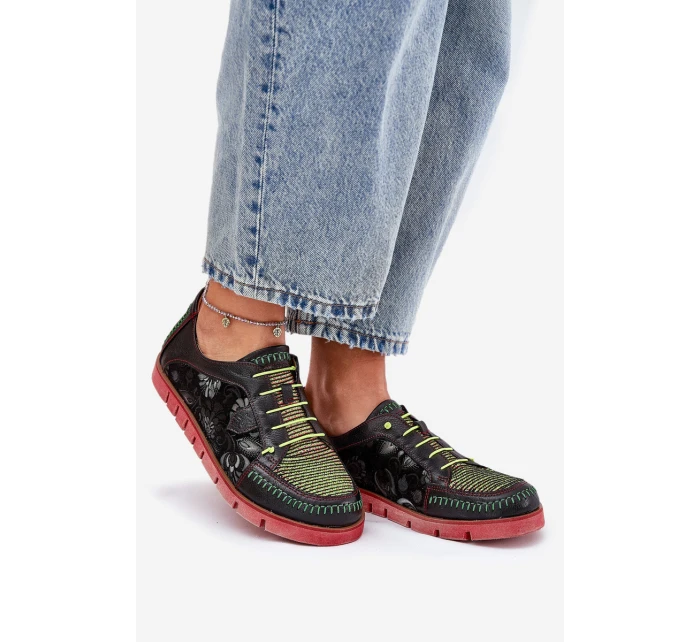 Kožené Polobotky Dámské Vzorované model 21691382 Černé - Maciejka