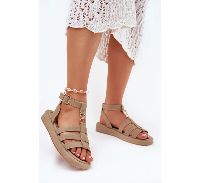 Dámské Sandály Na Platformě Se Zlatým Detalem Khaki model 21699019 - Boto Dámské Sandály Na Platformě Se Zlatým Detalem Khaki model 21699019 - Boto