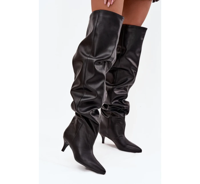 Nazouvací dámské kozačky na jehlovém podpatku černé Ysolienne Nazouvací dámské kozačky na jehlovém podpatku černé Ysolienne