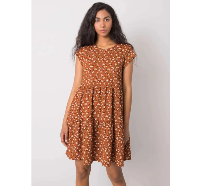 Dámské šaty D50051Z30268 001 Hnědá s květy - FPrice Dámské šaty D50051Z30268 001 Hnědá s květy - FPrice
