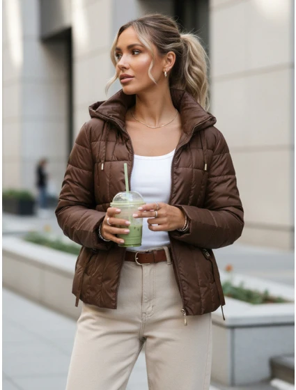 Dámská prošívaná bunda s kapucí hnědá FashionStreet TY5590