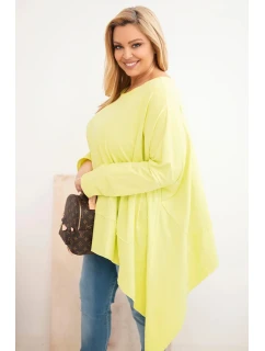 Dámská tunika Plus Size z bavlny s asymetrickým spodním lemem jasno pistaciová