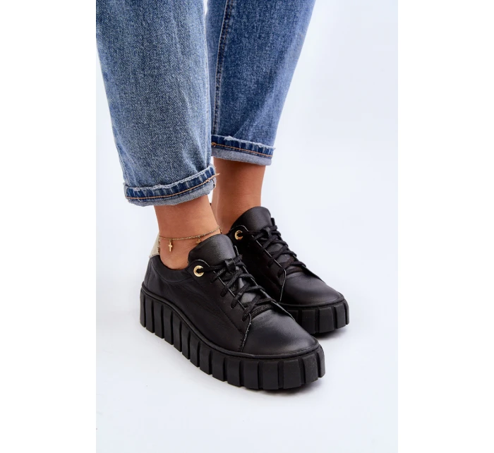 Dámská kožená polobotka na tlusté  černá model 21646240 - Zazoo