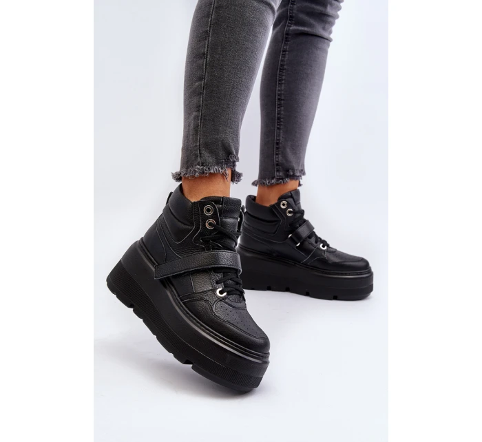 Zazoo 3392/X Dámské Kožené Sportovní Boty na Platformě Černé