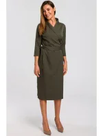 model 18002174 Zavinovací šaty s vázáním khaki barva - STYLOVE