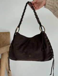 Dámská kožená semišová kabelka s ozdobným šněrováním Janelis – čokoládová