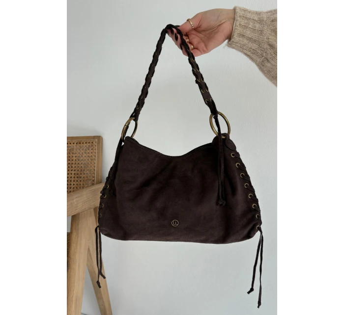 Dámská kožená semišová kabelka s ozdobným šněrováním Janelis – čokoládová