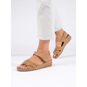 Luxusní dámské  sandály hnědé na klínku