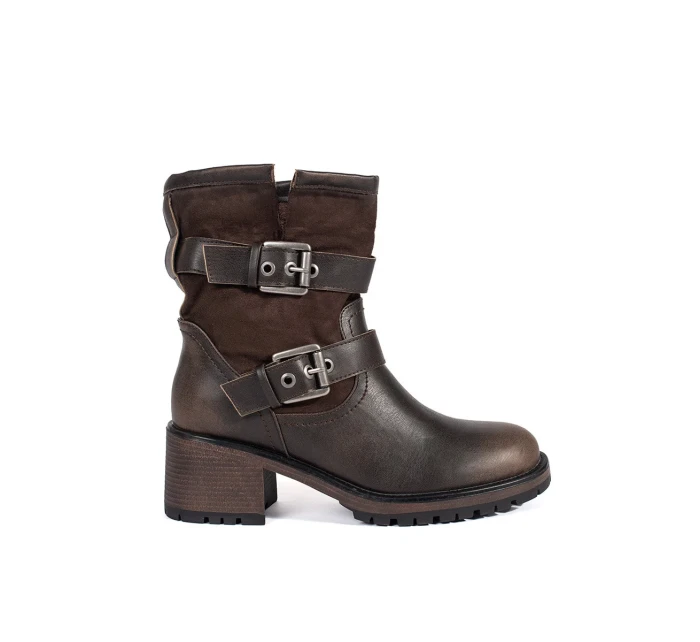 Moderní hnědé kotníčkové boty dámské na širokém podpatku Moderní hnědé kotníčkové boty dámské na širokém podpatku