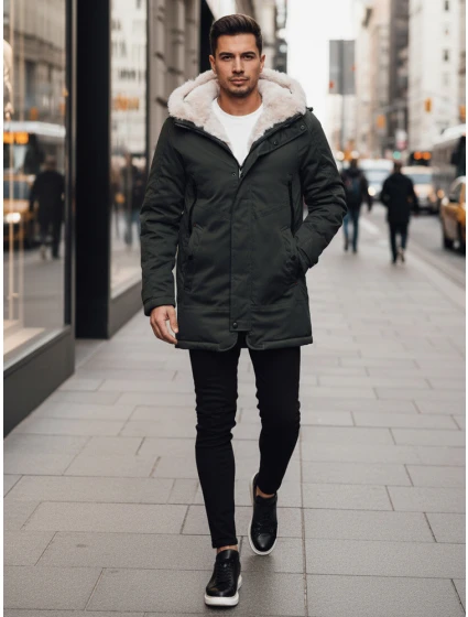 Pánská zimní bunda parka s kapucí zelená FashionStreet TX4963z