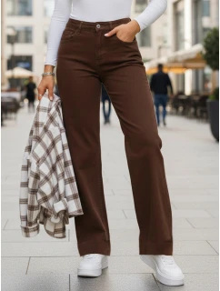 Dámské džíny s vysokým pasem a širokými nohavicemi hnědé FashionStreet UY2877